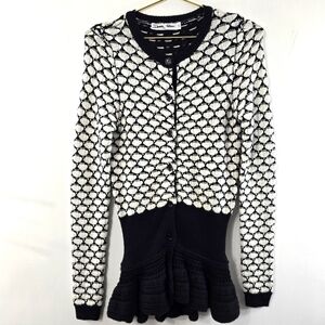 Christian Dior Wool Cardigan Peplum Flounce Crochet Tunic Longline DEADSTOCK NEW